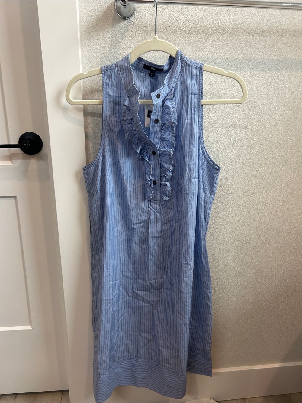 GAP Light Blue Striped Ruffle-Front Midi Dress